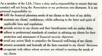 The professional code of the Life Insurance Association